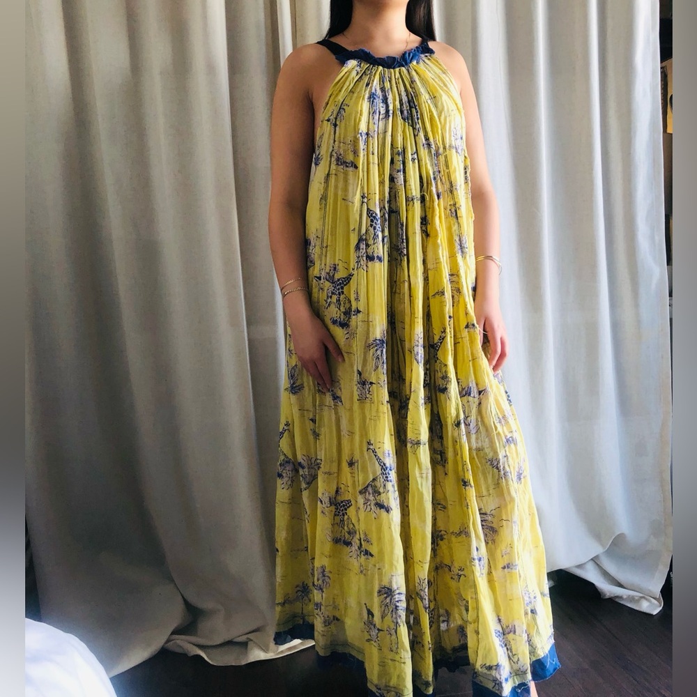 Free People Yellow and Blue Floral Halter Maxi Dress